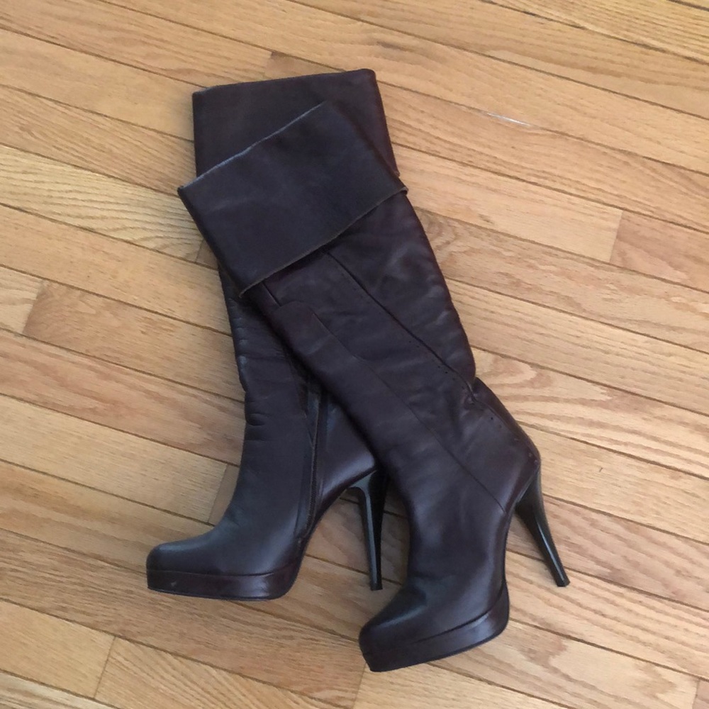 Italian Leather Below Knee Burgundy Heel Boots